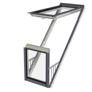 Okno balkonowe drewniane FAKRO FGU-V P50 z nawiewnikiem rozmiar 94x255 kolor RAL 7016
